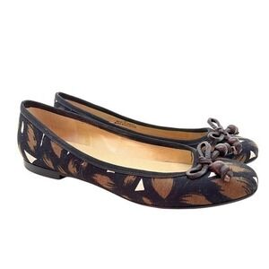 Talbots black & brown round toe ballet flat slip on shoes bow toe women size 7